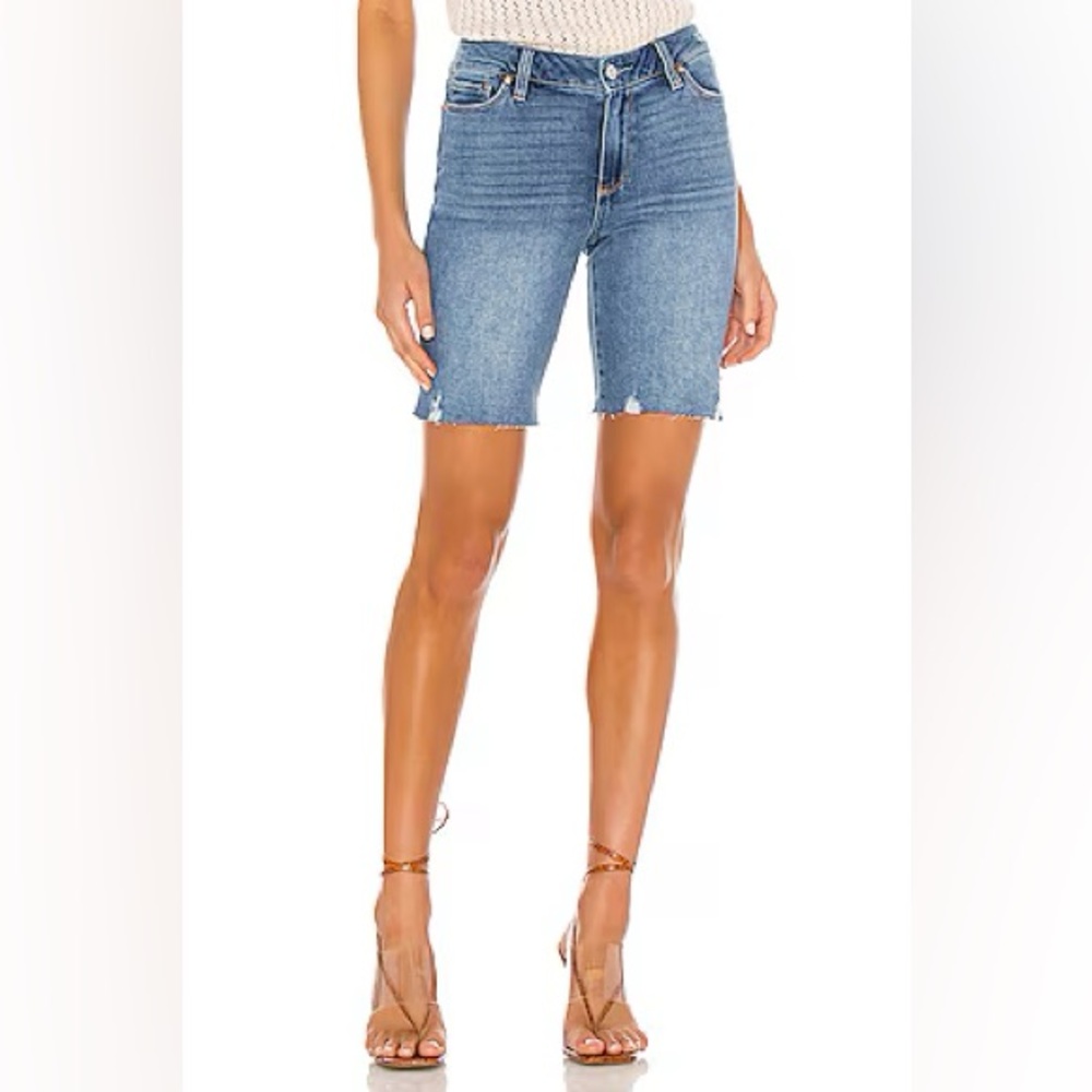 NWT Paige Jax Cut Off Knee Short in Martina Distressed Size 27 Denim Bermuda